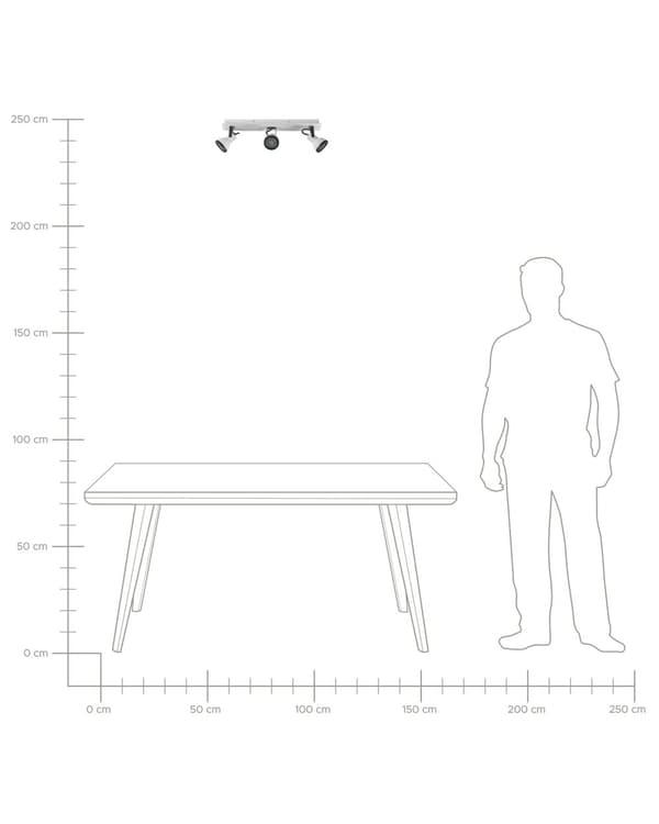 Spotlys loftslampe hvid og sort metal 3 lyskilder ø 7 cm justerbar svingarm klokkeformet skærm Spotlight design rektangulær skinne