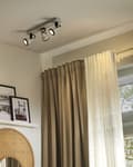 Miniatyrbillede 2 af 9: Spotlys loftslampe hvid og sort metal 3 lyskilder ø 7 cm justerbar svingarm klokkeformet skærm Spotlight design rektangulær skinne