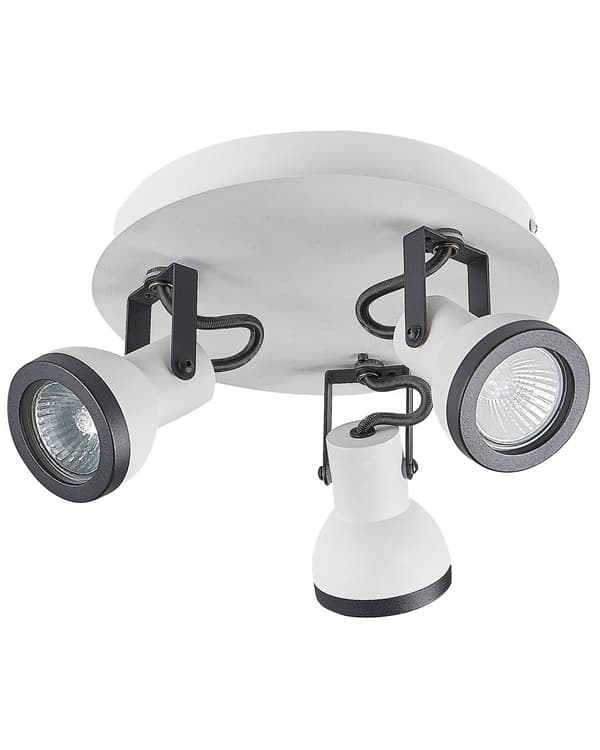 Spotlys loftslamper hvid og sort metal pulverlakeret 3 lyskilder i ø 7 cm justerbar svingarm klokkeformet skærm Spotlight design rund skinne
