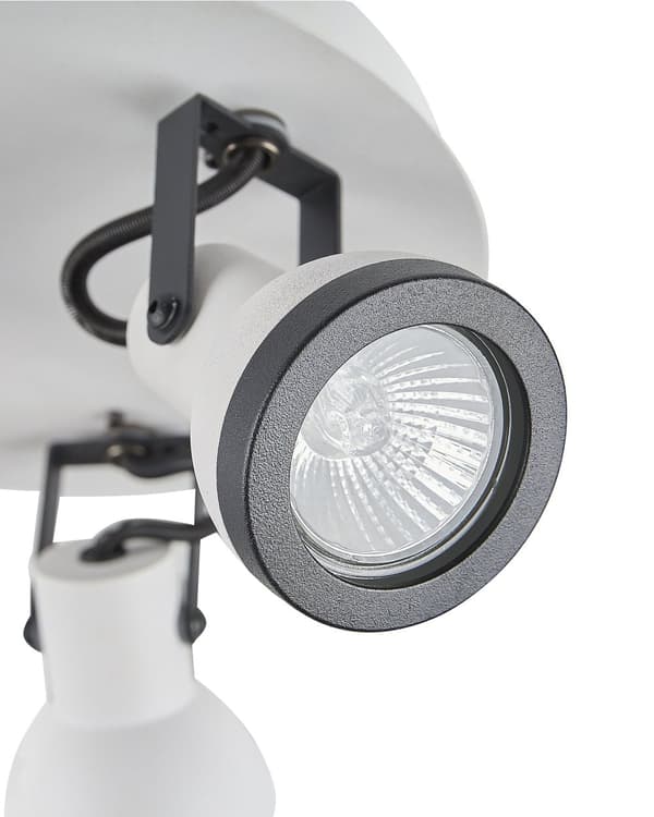 Spotlys loftslamper hvid og sort metal pulverlakeret 3 lyskilder i ø 7 cm justerbar svingarm klokkeformet skærm Spotlight design rund skinne