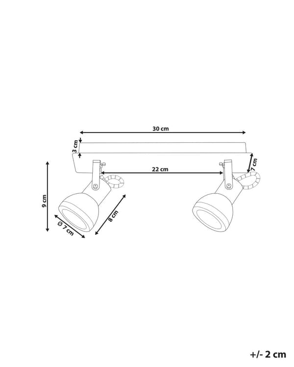 2 spotlys loftslampe hvid og sort metal pulverlakeret ø 7 cm svingarm klokkeformet skærm Spotlight design rektangulær skinne