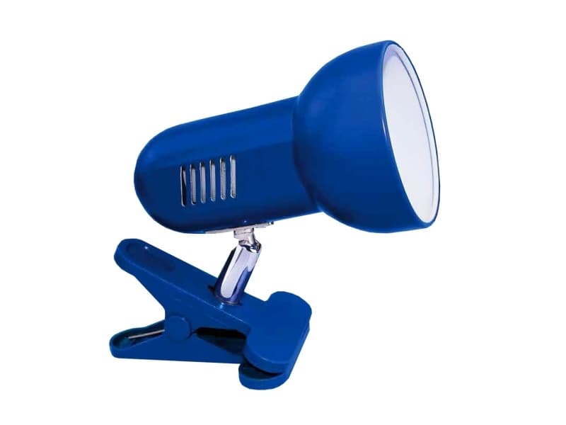 Desk lamp fastened with a clip, blue color, metal, large E27 thread