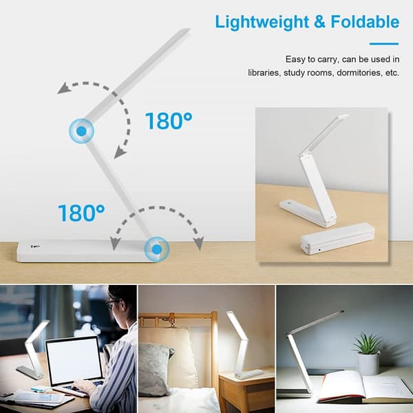 Batteridrevet LED lampe lys  - Foldbar skrivebordslampe - Hvid