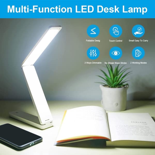 Batteridrevet LED lampe lys  - Foldbar skrivebordslampe - Hvid