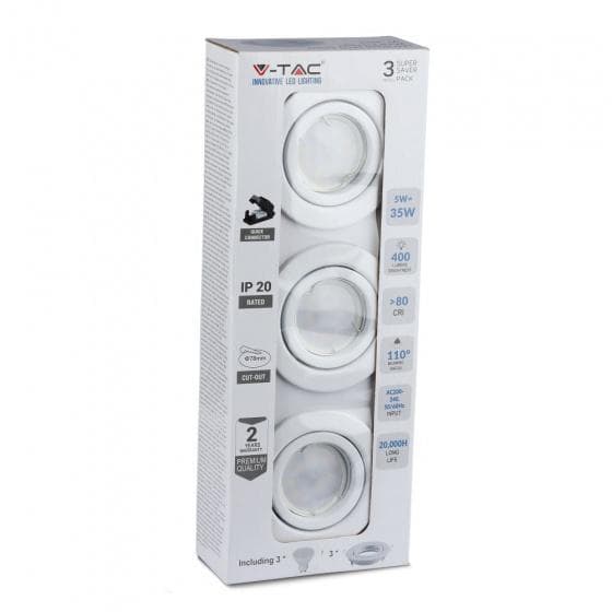 taklampor VT-3333 GU10 4000K 400 lm 5 cm vit 3-delad
