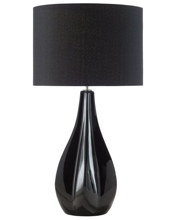 Bordlampe Svart Porselen Imitert silke trommelskjerm 60H cm Glamour Stue