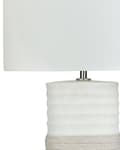 Miniatyrbilde 5 av 10: Nattbordslampe Beige keramikksokkel Trommeskjerm i lin