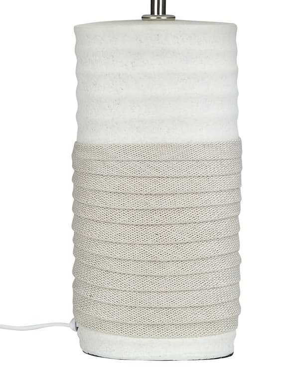 Nattbordslampe Beige keramikksokkel Trommeskjerm i lin