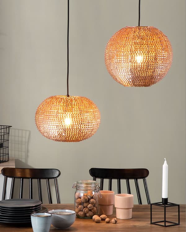 Pendellampe Kobber Metall 30 cm Kule Glitrende Skalaer