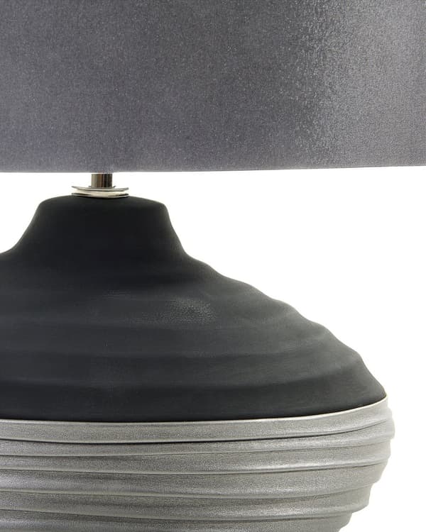 Bordlampe Grå Keramikksokkel Trommeskjerm Kunst silke nattbordslampe