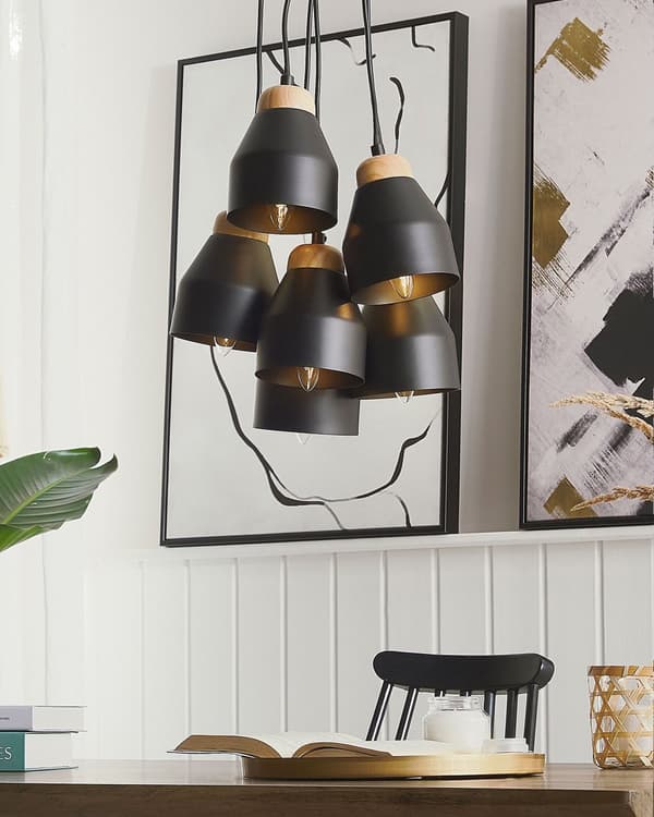 Pendellampe Svart Lyst tre Metall 6 lys Klokkeform Moderne Dekorativ Belysning Stue Spisestue
