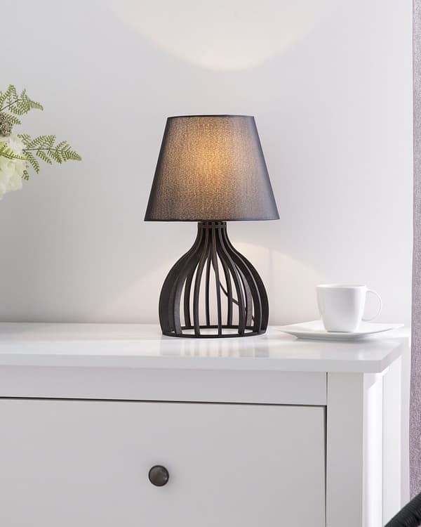 Bordlampe Svart 36 cm Tre Sokkel og Lampeskjerm Svart Stoff Moderne Design