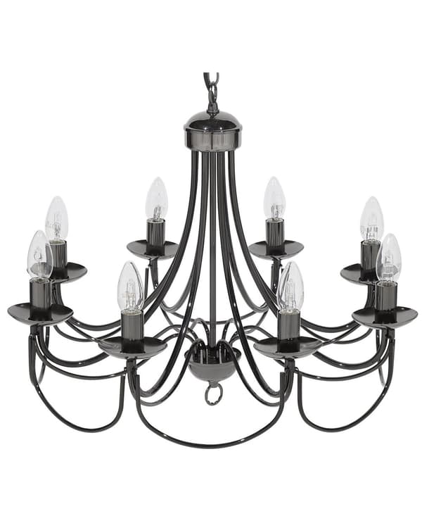Taklampe i Svart Metall 143 cm Høyglans 8 Lamper Viktoriansk Stil Vintage