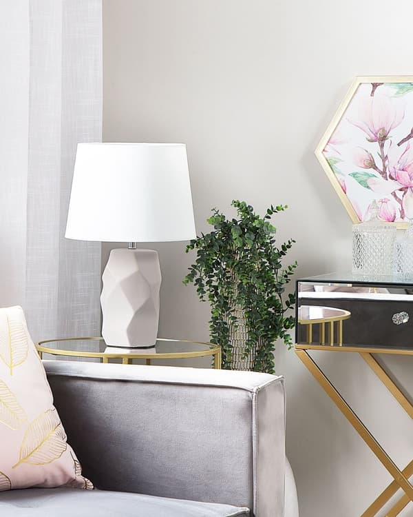 Bordlampe Rosa keramisk base Hvit lampeskjerm Nattbordslampe Belysning Dekorativ Moderne Soverom Stue