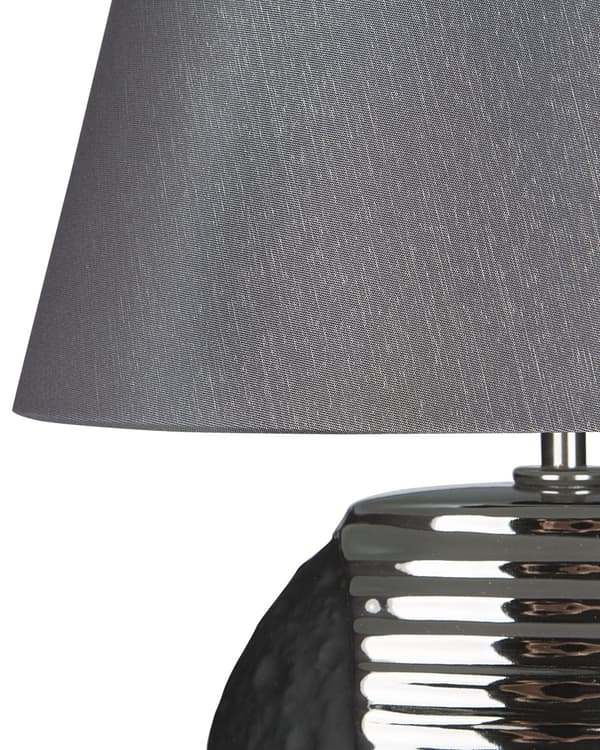 Bordlampe Sølv Keramisk Base Stoff Trommeskjerm Nattbordslampe