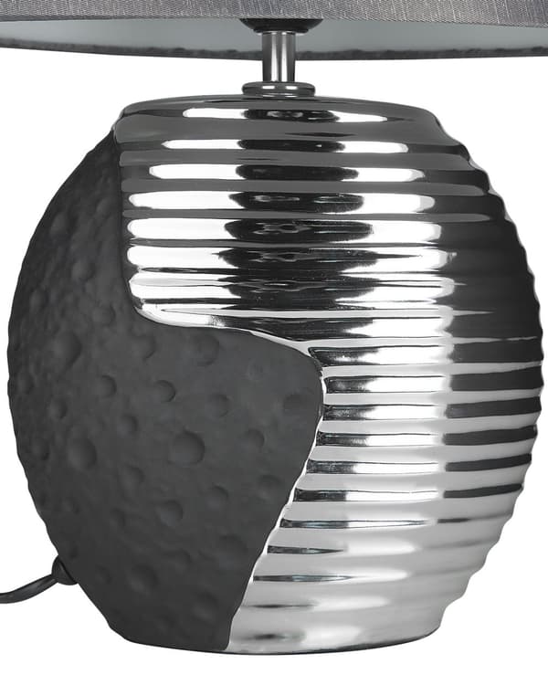 Bordlampe Sølv Keramisk Base Stoff Trommeskjerm Nattbordslampe