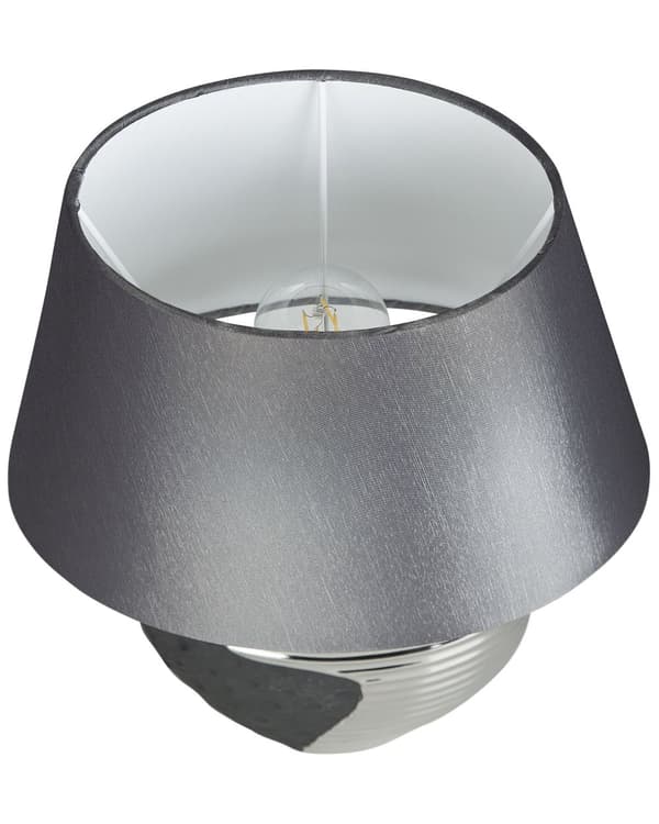 Bordlampe Sølv Keramisk Base Stoff Trommeskjerm Nattbordslampe