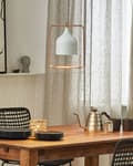 Miniatyrbilde 2 av 9: Taklampe Hvit metall 121 cm Pendel Kobberramme Industriell Industriell