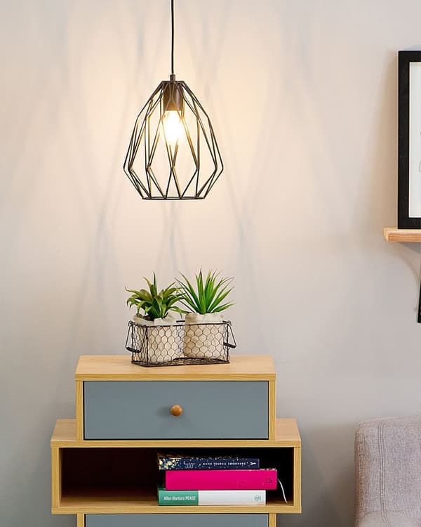 1-lampes pendellampe Taklampe Svart Bur Trådskjerm Gjennombrutt Industriell