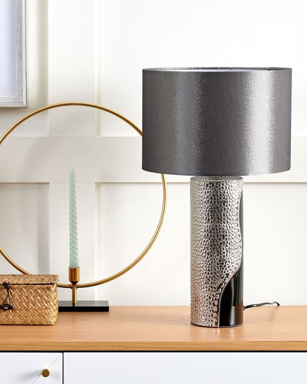Bordlampe Sølv Svart Keramikk Silke Lampeskjerm Nattbordslampe Glamour Moderne Stil