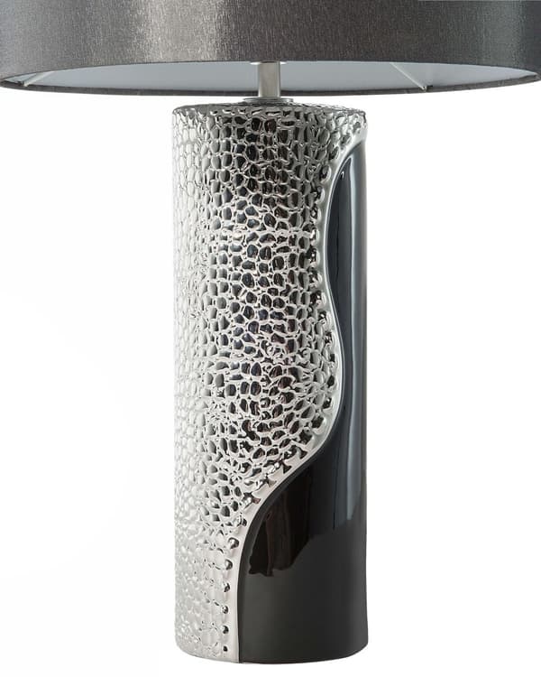 Bordlampe Sølv Svart Keramikk Silke Lampeskjerm Nattbordslampe Glamour Moderne Stil