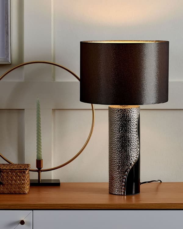 Bordlampe Sølv Svart Keramikk Silke Lampeskjerm Nattbordslampe Glamour Moderne Stil
