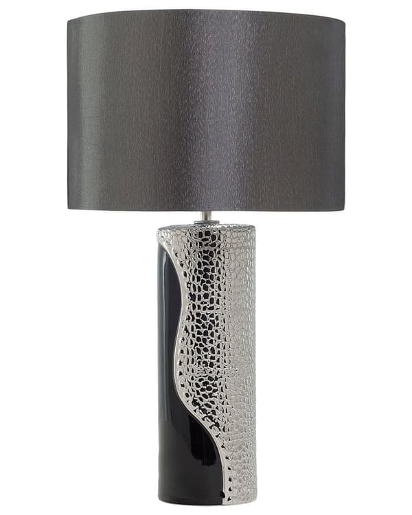 Bordlampe Sølv Svart Keramikk Silke Lampeskjerm Nattbordslampe Glamour Moderne Stil