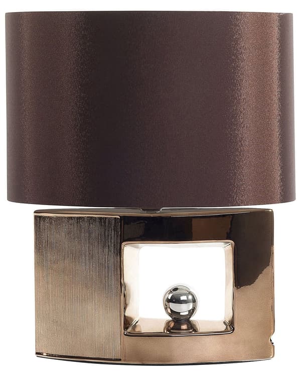 Bordlampe Brun Keramikk Stoff 48 x 38 x 38 cm Trommeformet skjerm Nattbordslampe Dekorativ Belysning Innredning Stue Soverom