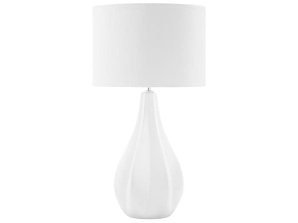 Bordlampe lys beige porselen imitert silke trommeskjerm 60H cm Glamour Stue