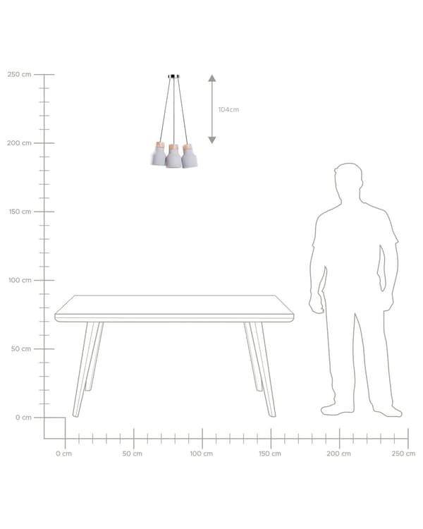 Pendellampe Grå Lyst tre Betong 3 lampeskjermer Industriell stil Stemningsfull belysning Taklampe