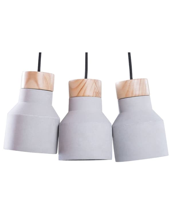 Pendellampe Grå Lyst tre Betong 3 lampeskjermer Industriell stil Stemningsfull belysning Taklampe
