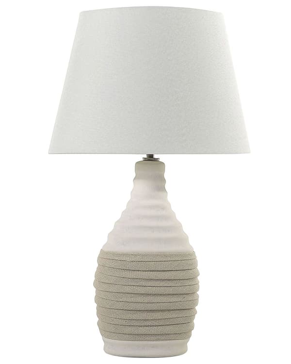 Bordlampe Hvit Keramikk Lin Kjegleformet lampeskjerm Uregelmessig form Rustikk stil Belysning Nattlampe