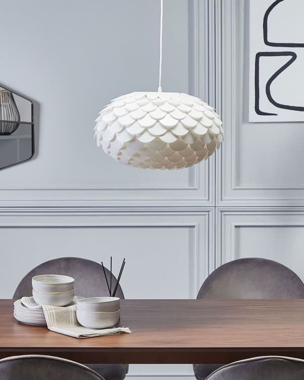 Pendel Hengelampe Hvit Plast Furu Skjerm Hengende Taklampe