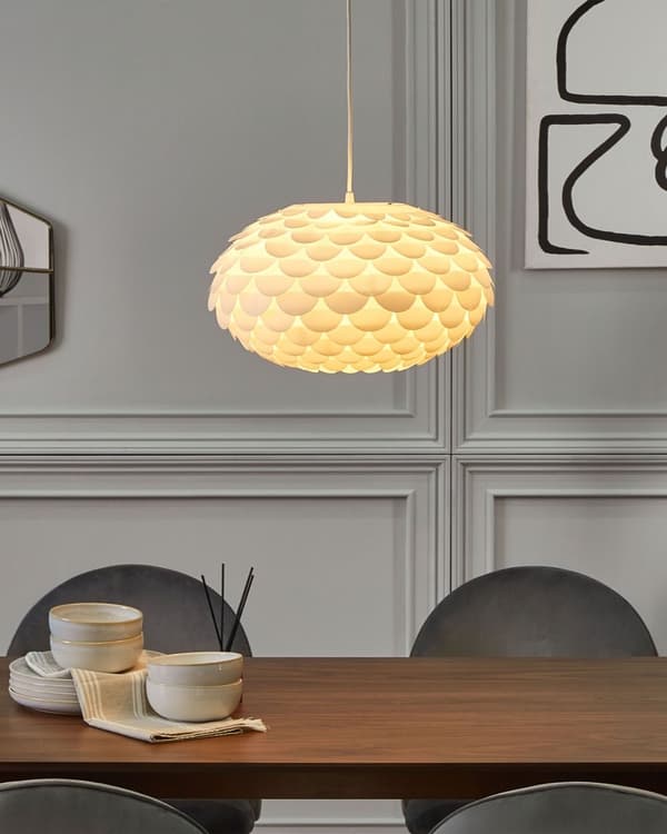 Pendel Hengelampe Hvit Plast Furu Skjerm Hengende Taklampe