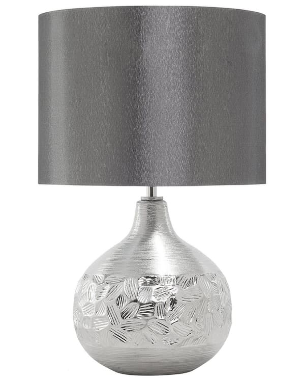Bordlampe Sølv Porselen Grå Imitert Silke Trommeskjerm 43 cm Tradisjonell stue