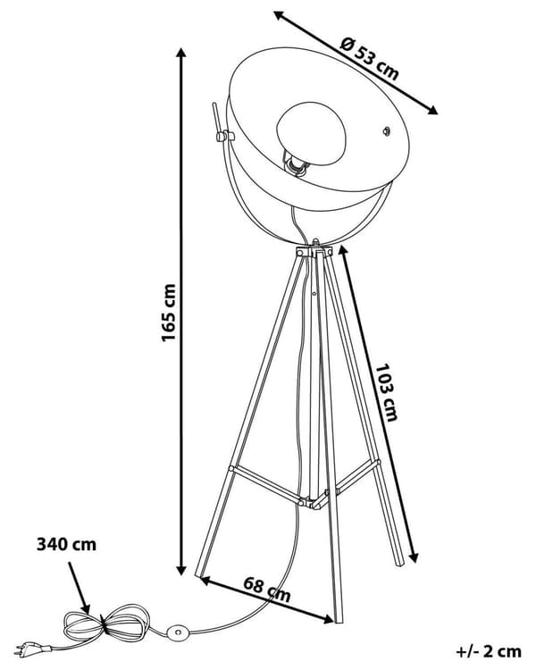 Gulvlampe Svart med Gullmetall 165 cm Stativfot Justerbar Åpen Skjerm Industriell Design