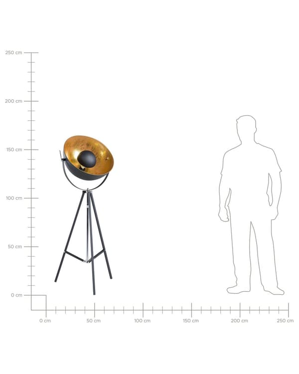 Gulvlampe Svart med Gullmetall 165 cm Stativfot Justerbar Åpen Skjerm Industriell Design