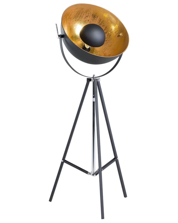 Gulvlampe Svart med Gullmetall 165 cm Stativfot Justerbar Åpen Skjerm Industriell Design