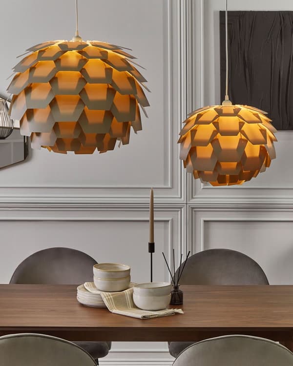 Pendellampe Grå Kuleformet Skjerm Furu Plast Taklampe