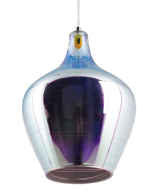 Pendellampe i sølv med høyglanset, reflekterende glass og geometrisk skjerm Eklektisk, glamorøs design