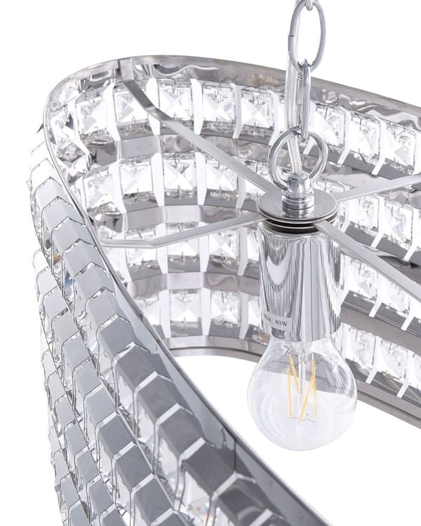 Taklampe Sølv Krystall 108 cm To lyspærer E27 60W Oval form Belysning Dekorasjon Glam Elegant