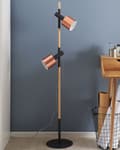 Miniatyrbilde 4 av 10: Gulvlampe Svart med kobbermetall 125 cm Justerbare runde spotlights Moderne design