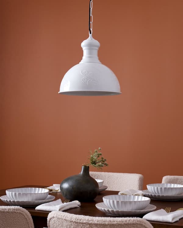 Hengelampe Lampe Off-White Metall Halvkule Blomstermønster Retro Stil