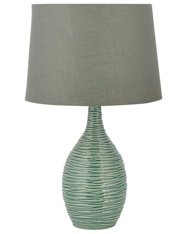 Bordlampe Grønn Keramikk 57 cm Lampeskjerm i stoff Lampefot med riflet struktur Moderne design Belysning Nattlampe