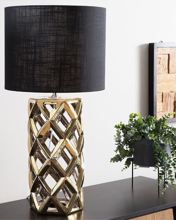 Bordlampe Gull Keramikk 71 cm Stoffskjerm Geometrisk Moderne Minimalistisk Stil
