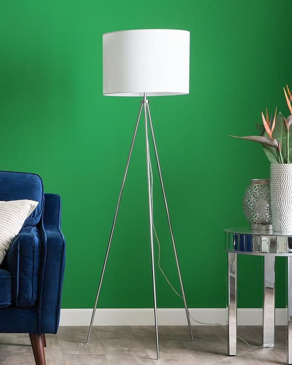 Gulvlampe Sølv Metall 148 cm Tripod Stativ Hvit Stoff Trommeskjerm