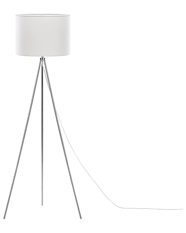 Gulvlampe Sølv Metall 148 cm Tripod Stativ Hvit Stoff Trommeskjerm