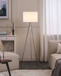 Miniatyrbilde 2 av 11: Gulvlampe Sølv Metall 148 cm Tripod Stativ Hvit Stoff Trommeskjerm