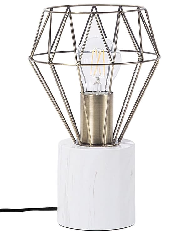 Bordlampe Nattbordslampe Messing Metall Diamond Bur Skjerm Rund Sokkel Marmor utseende