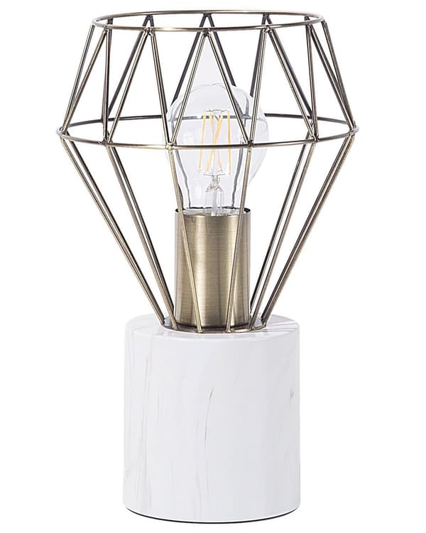 Bordlampe Nattbordslampe Messing Metall Diamond Bur Skjerm Rund Sokkel Marmor utseende